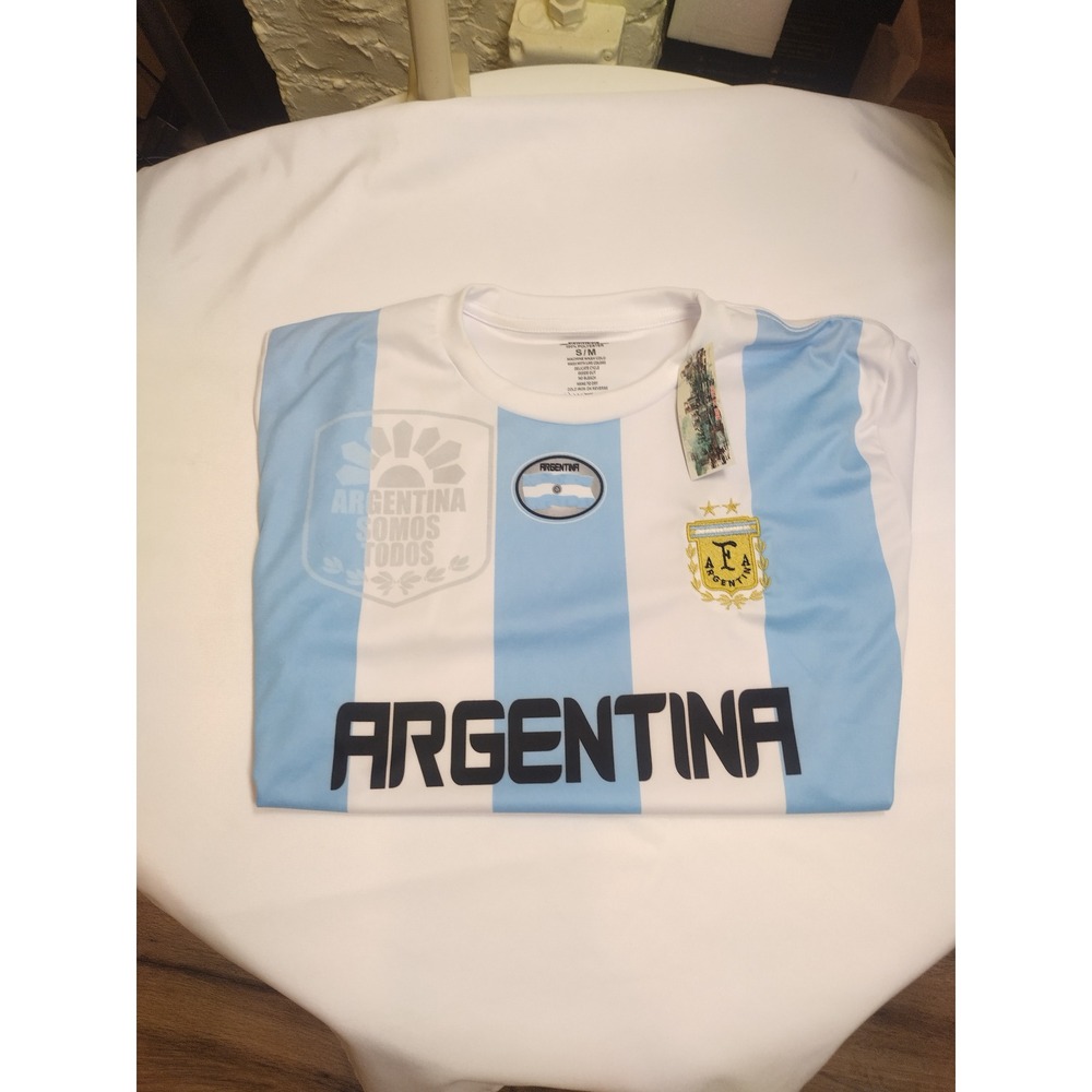 Argentina Soccer Jersey Fan Shirt Light Blue White Striped Mens S/M Made in Peru